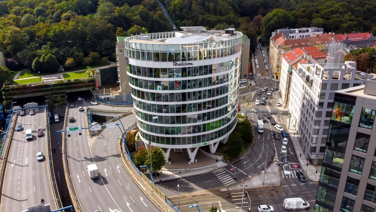 Aerial view of the Fruitisimo headquarters building in Prague